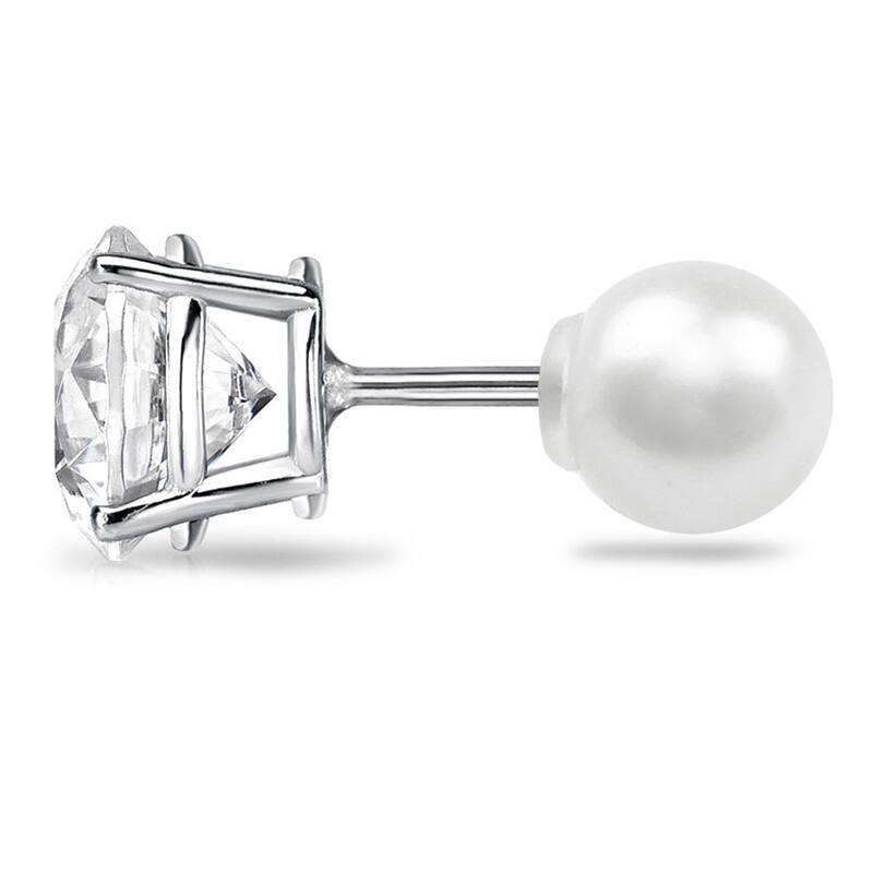 Auriya 14k Gold 1/2ct TDW Reversible Diamond Stud Pearl Earrings