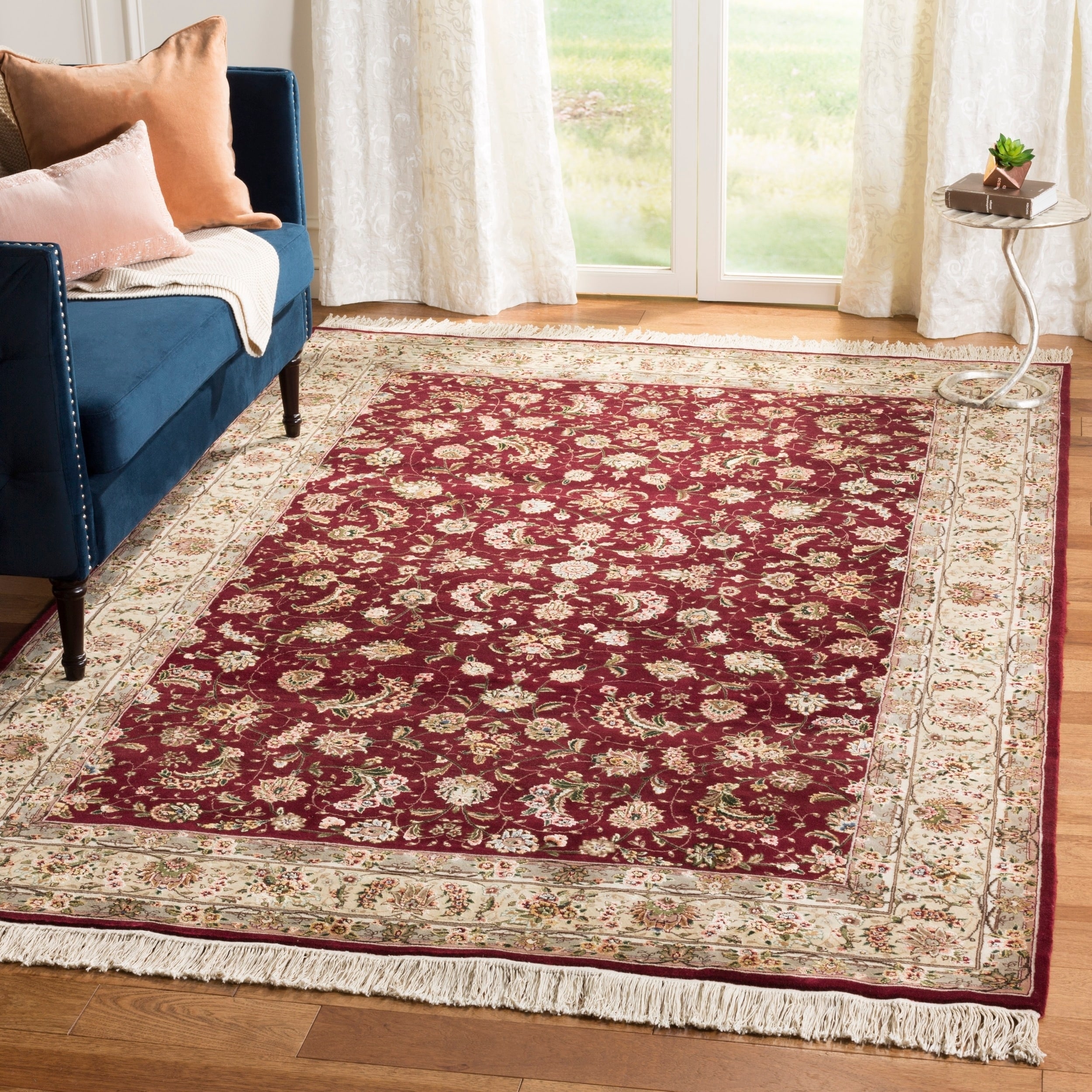 Safavieh Hand knotted Tabriz Floral Burgundy/ Yellow Wool/ Silk Rug (6 X 9)