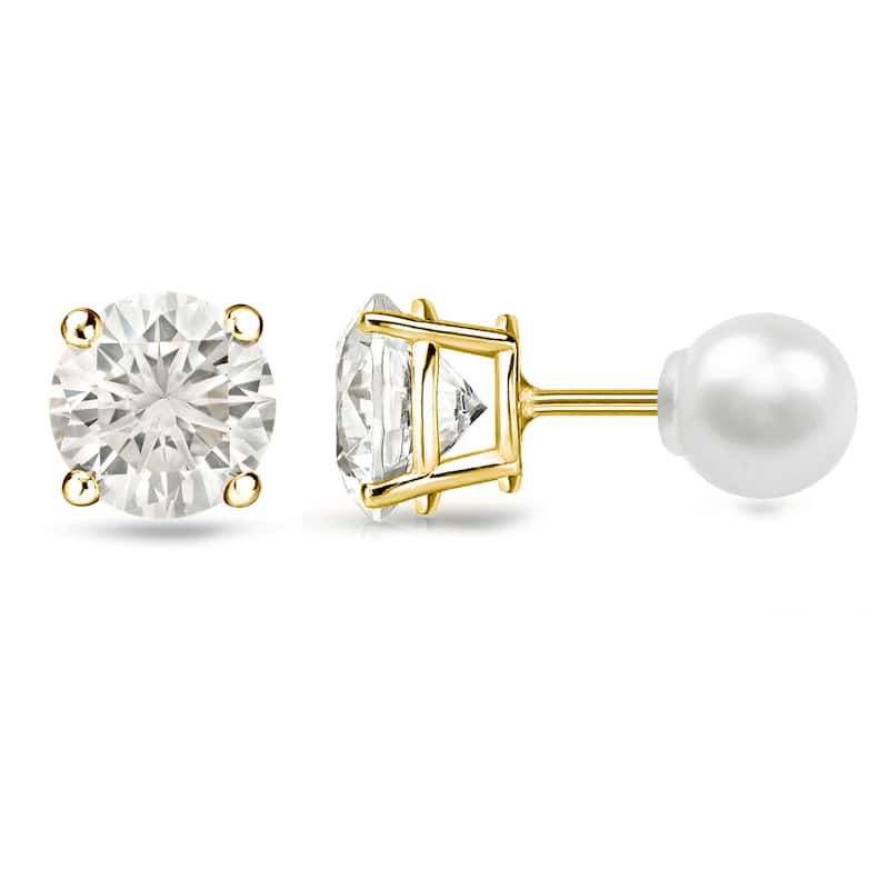 14k Gold 1/2ct TDW Reversible Diamond Stud and Pearl Earrings (H-I,VS1-VS2)