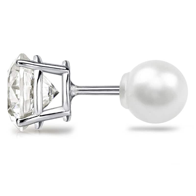 14k Gold 1/2ct TDW Reversible Diamond Stud and Pearl Earrings (H-I,VS1-VS2)