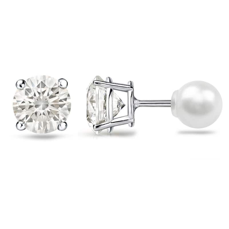 14k Gold 1/2ct TDW Reversible Diamond Stud and Pearl Earrings (H-I,VS1-VS2)