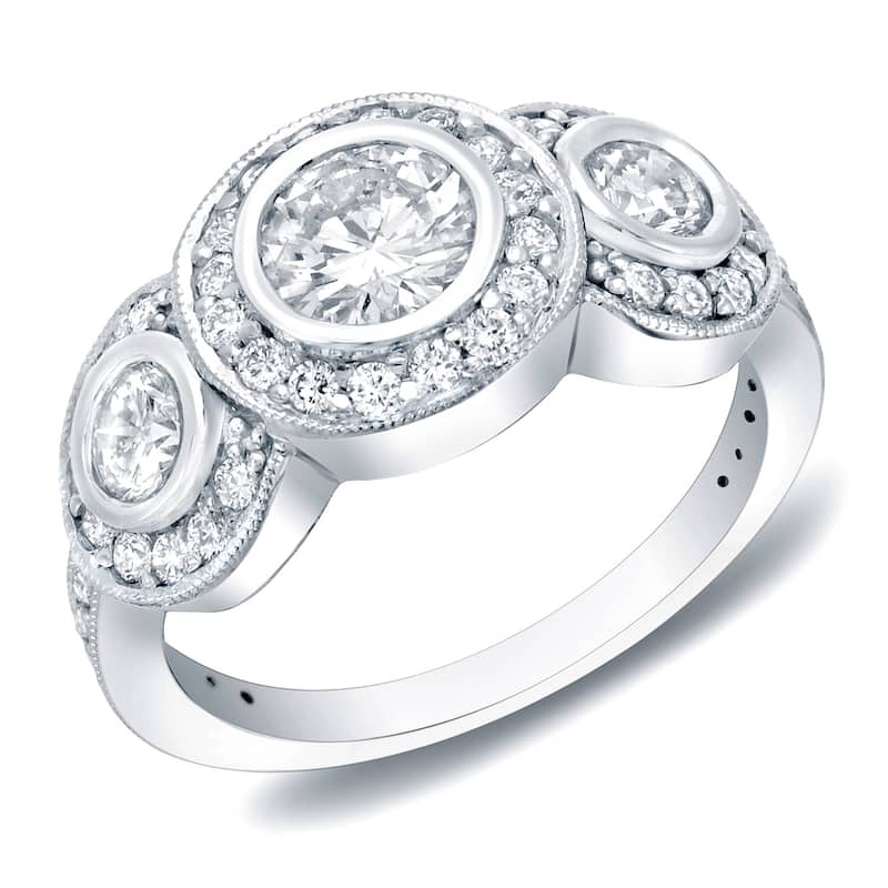 Auriya 14k Gold 1 1/2ctw Unique 3-Stone Halo Diamond Engagement Ring