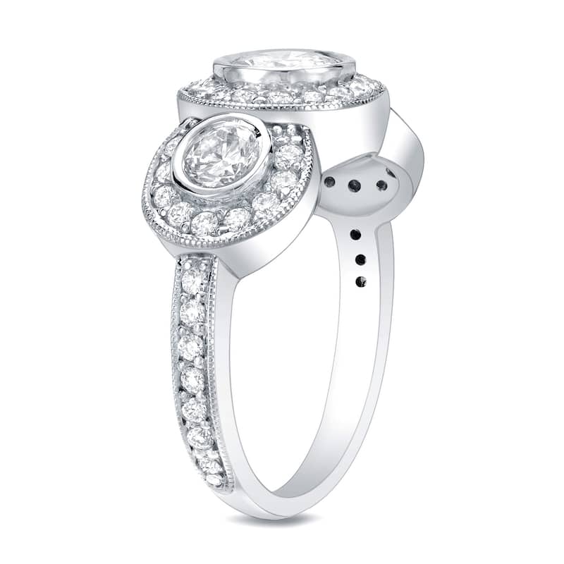 Auriya 14k Gold 1 1/2ctw Unique 3-Stone Halo Diamond Engagement Ring