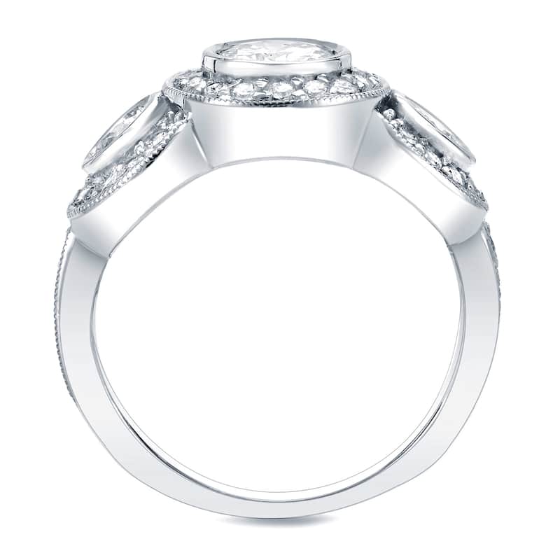 Auriya 14k Gold 1 1/2ctw Unique 3-Stone Halo Diamond Engagement Ring
