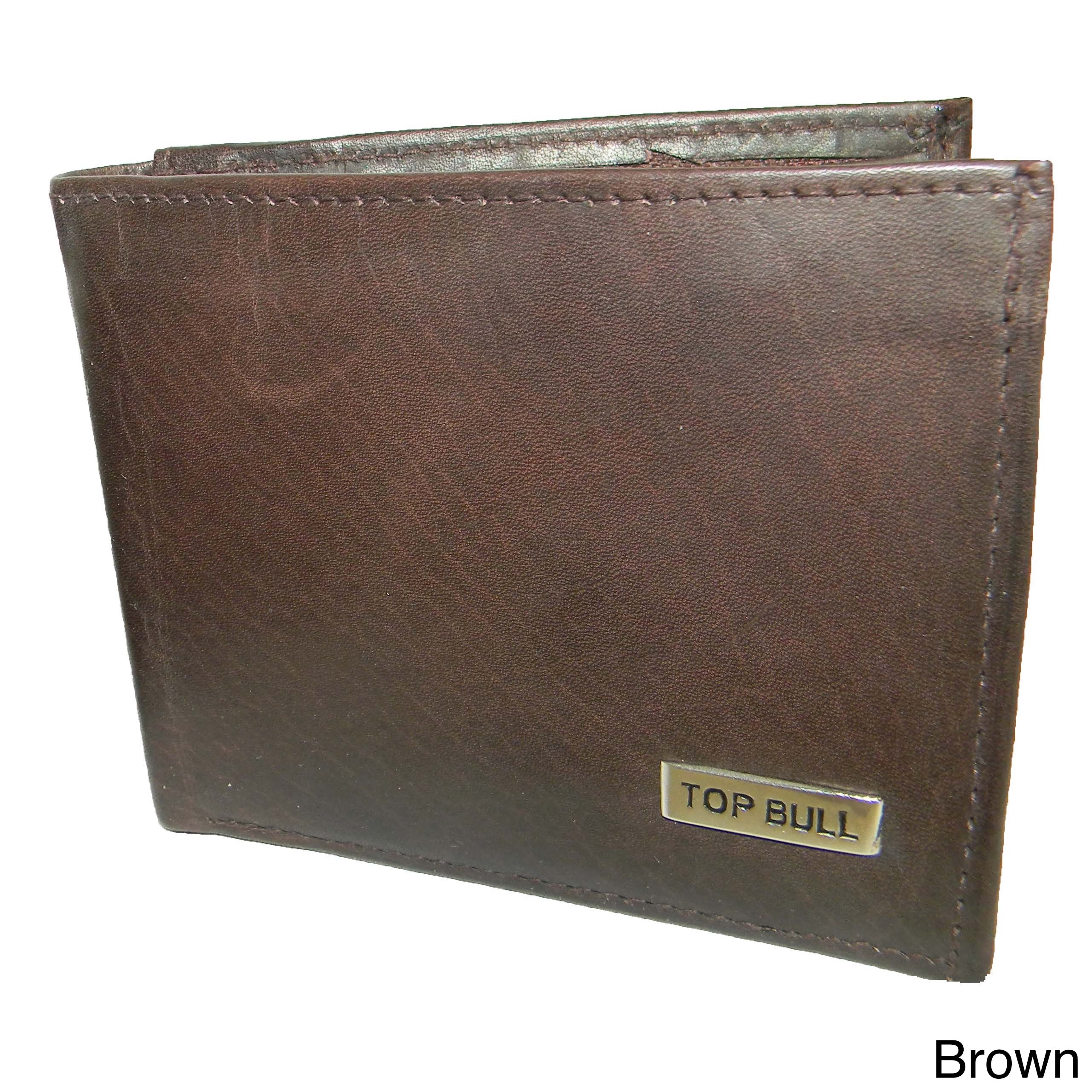 Top Bull Cowhide Leather Pop up Id Window Bi fold Wallet