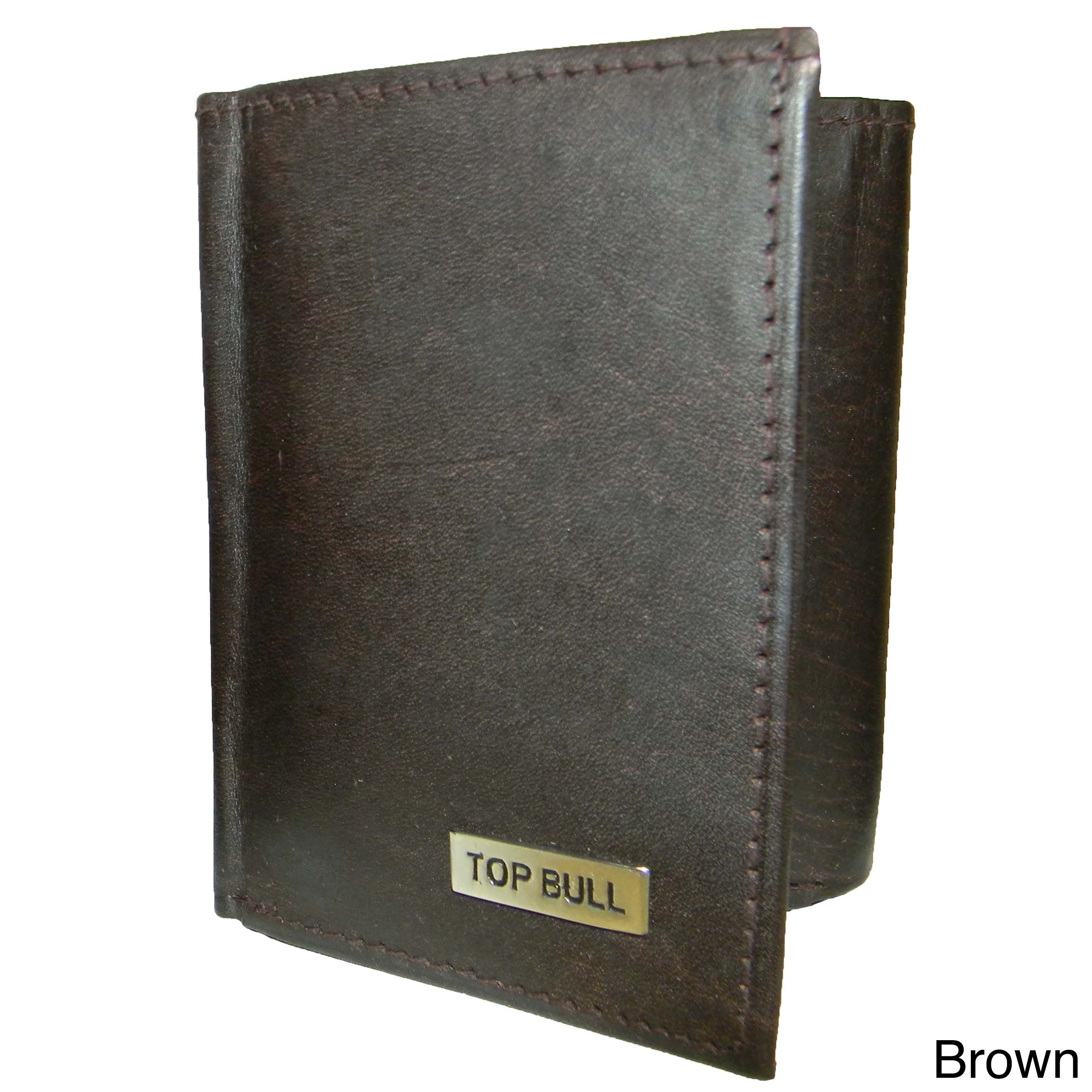 Top Bull Cowhide Leather Double L shaped Tri fold Wallet