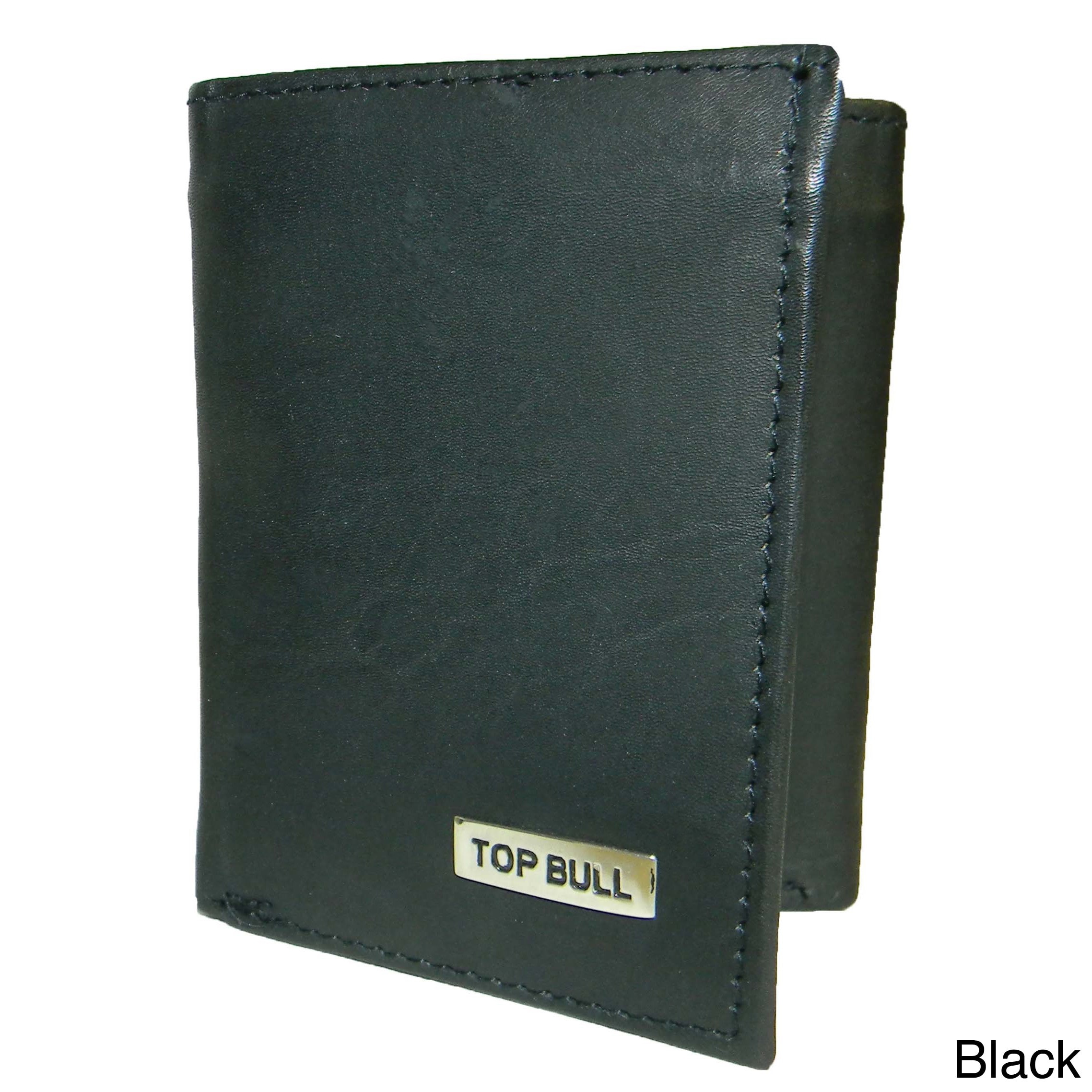 Top Bull Cowhide Leather Tri fold Double id Window Wallet