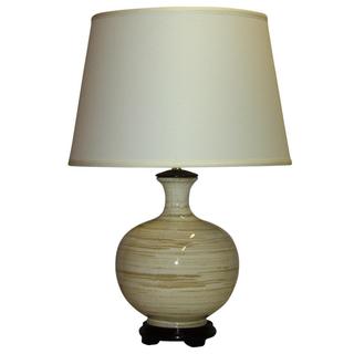 Off-white Tan Stripes Lamp with Cream Linen Shade