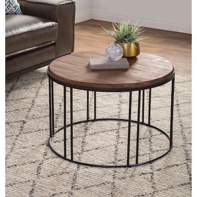 Burnham Reclaimed Wood and Iron Round Coffee Table by Kosas Home
