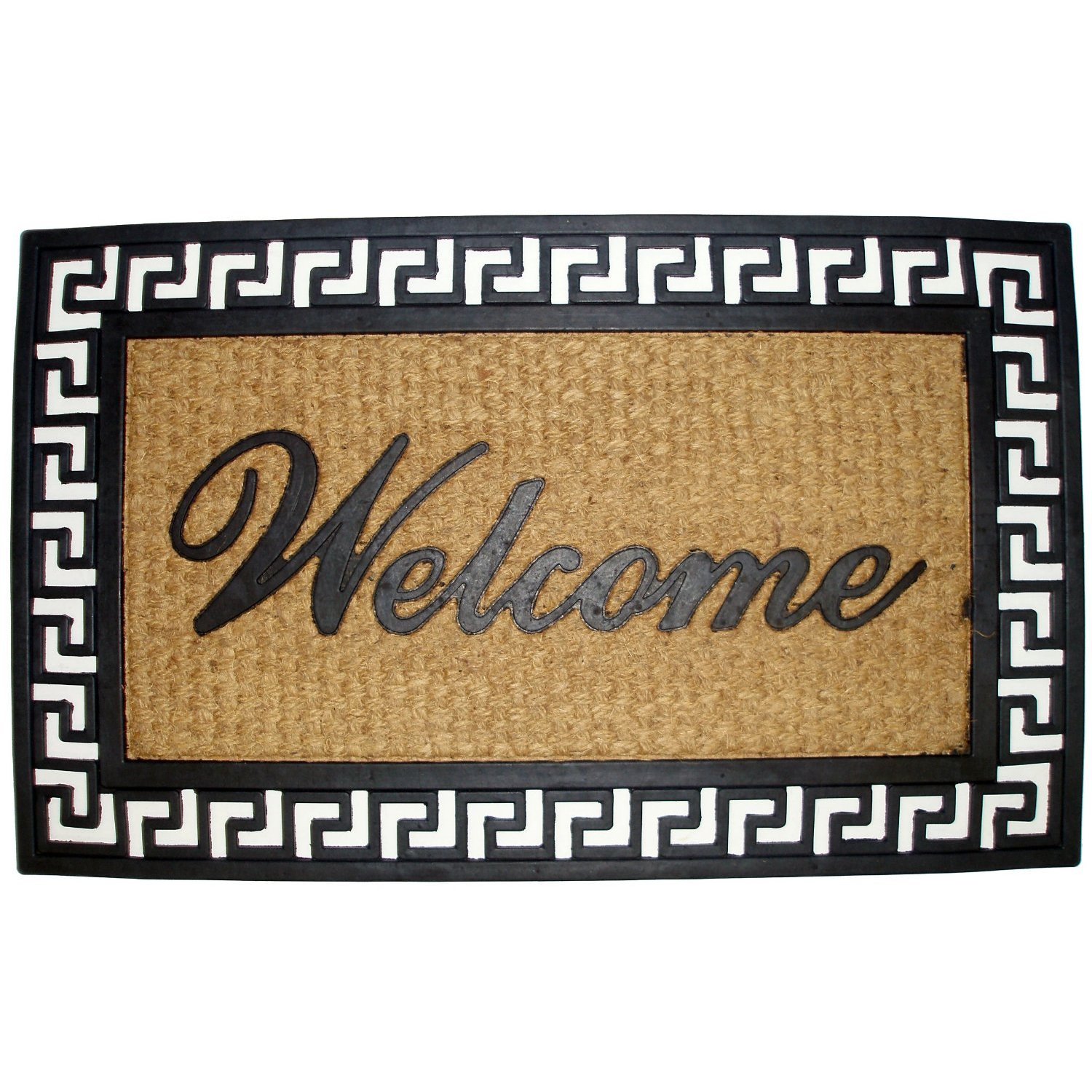 Celebration Greek Key Welcome Rubber/ Coir Outdoor Mat