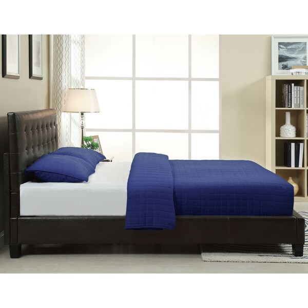 Button-tufted Chocolate Synthetic Leather Upholstery Platform Bed Frame