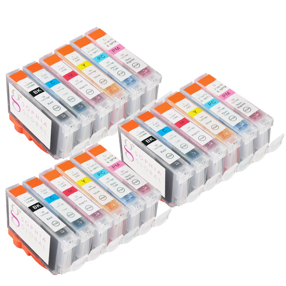 Sophia Global Compatible Ink Cartridge Replacement For Canon Bci 6 (18 Pack) (multiPrint yield Meets Printer Manufacturers Specifications for Page YieldModel 3eaBCI6BKCMYPCPMPack of 18We cannot accept returns on this product. )