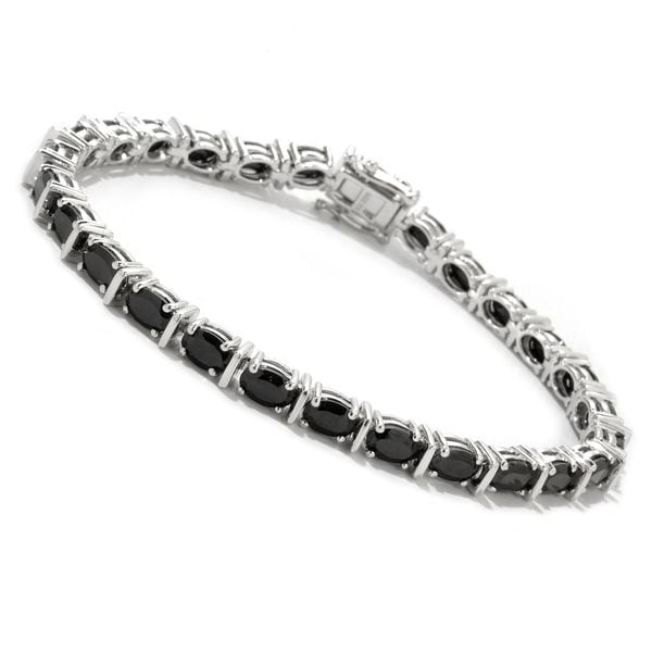 Sterling Silver Oval cut Black Spinel Bracelet