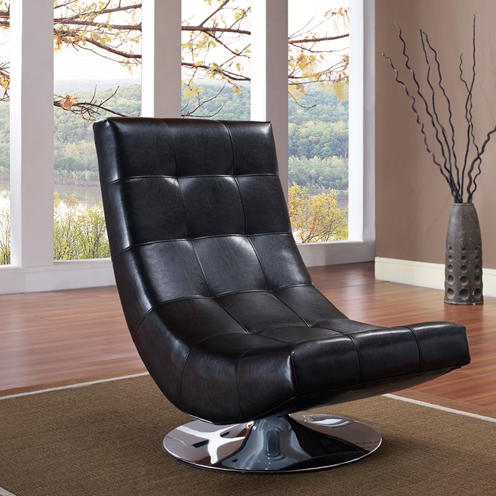 Mario Black Bonded Leather Armless Swivel Club Chair