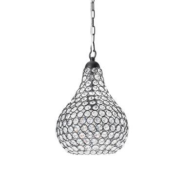 1-light Pear-shape Matte Black/ Crystal Contemporary Chandelier
