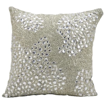 Mina Victory Luminescence Fully Beaded Silver Throw Pillowby Nourison (16-Inch X 16-Inch)