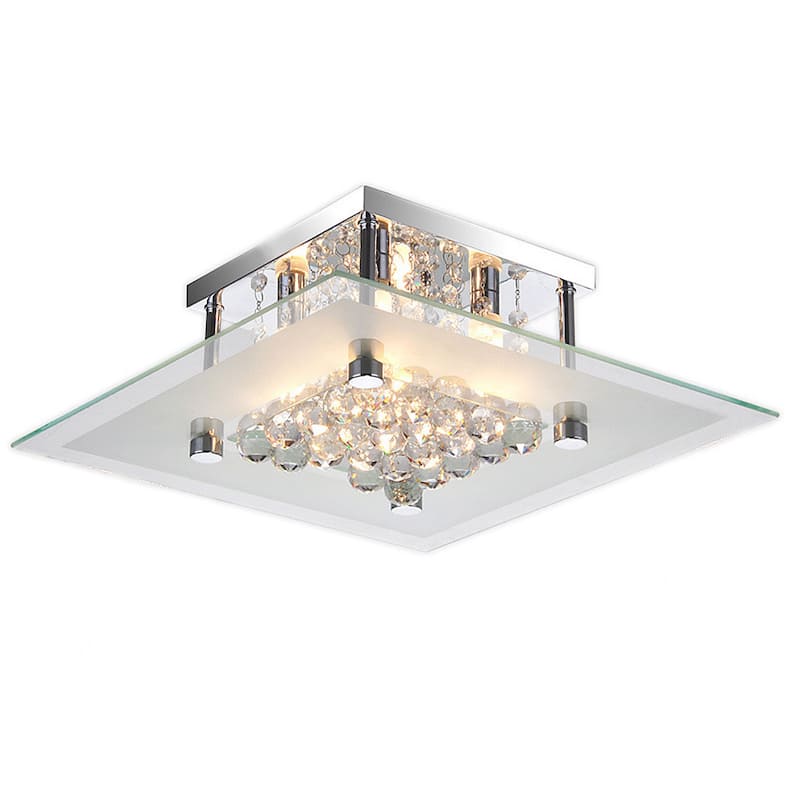Lucia Square Chrome and Crystal Flush Mount 4-light Chandelier - 6.9 inches H x 15.8 inches W x 15.8 inches D