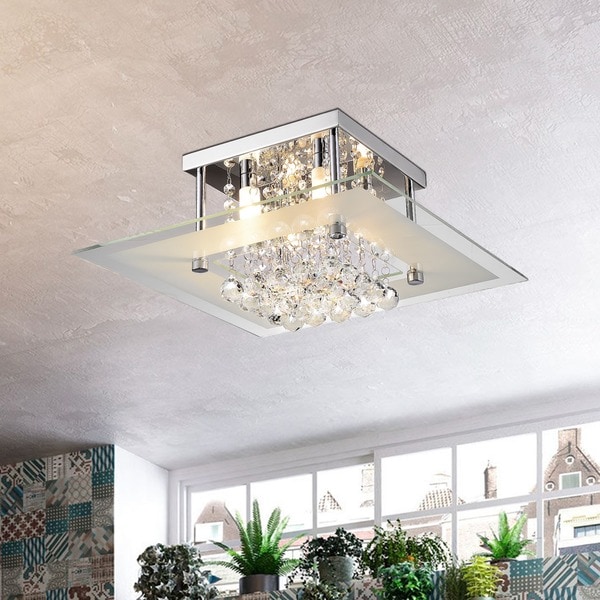 square crystal flush ceiling light