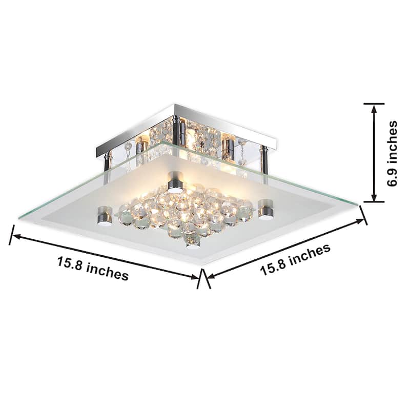 Lucia Square Chrome and Crystal Flush Mount 4-light Chandelier - 6.9 inches H x 15.8 inches W x 15.8 inches D