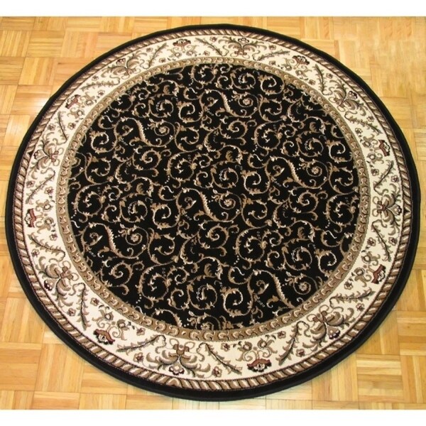 Admire Home Living Amalfi Black Scroll Oriental Area Rug 5 3 Admire Home Living Amalfi Black Scroll Oriental Area Rug 5 X27 3 Round