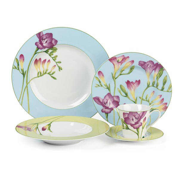 Cuisinart 'Tille' 16piece Blue Floral Dinnerware Set Free Shipping