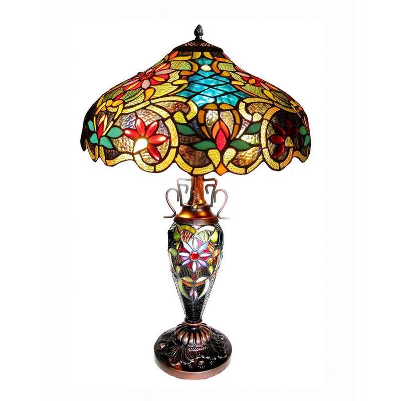 Tiffany Style Victorian Design Double Lit 2+1-light Dark Antique Bronze Table Lamp