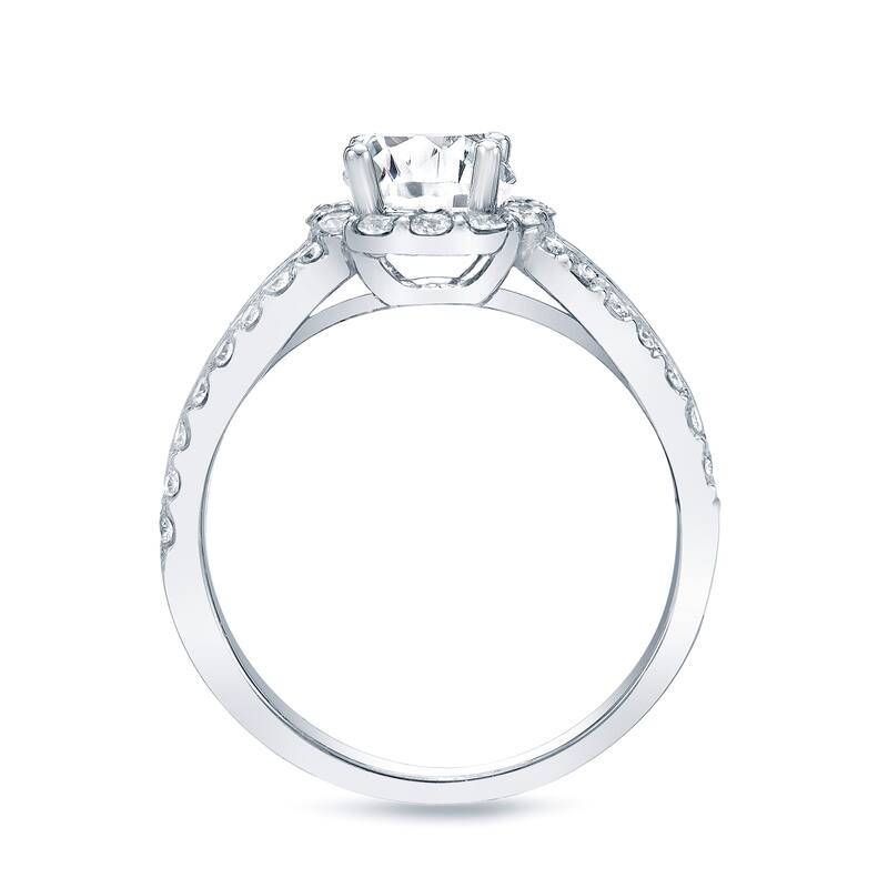 Auriya Modern Split 1 1/2ct TDW Round Diamond Halo Engagement Ring Set 14k Gold Certified