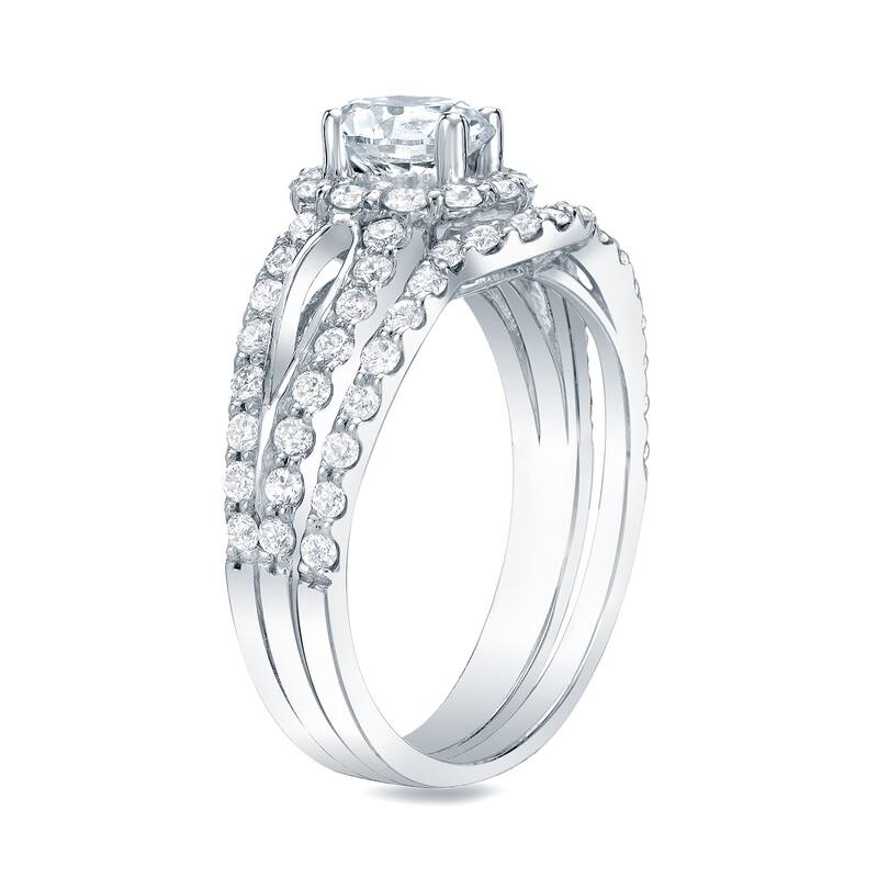 Auriya Modern Split 1 1/2ct TDW Round Diamond Halo Engagement Ring Set 14k Gold Certified