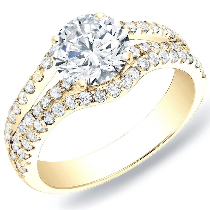 Auriya 14k Gold 1ctw Triple Row Round Diamond Engagement Ring - Yellow - 4