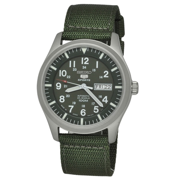 Seiko Men's 5 Sports SNZG09K1 Green Nylon Strap Watch Men's Seiko Watches