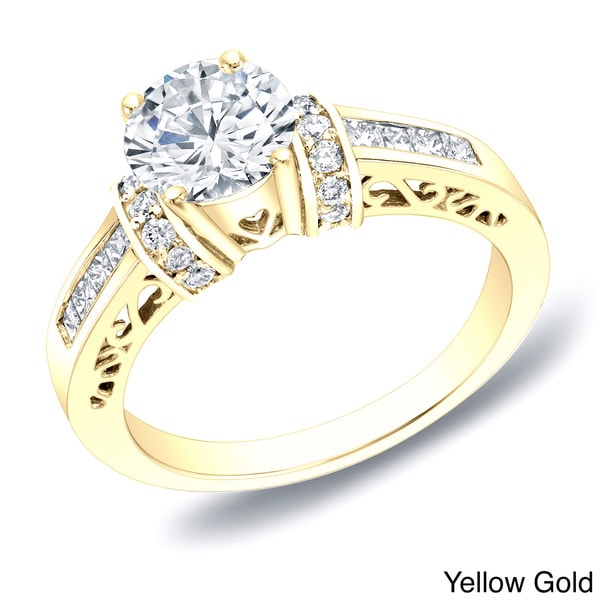 Auriya 14k Gold 1 1/4ct TDW Diamond Engagement Ring With Heart (H I, SI1 SI2) Auriya Engagement Rings