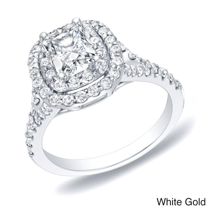 Auriya 14k Gold 1 1/4ctw Cushion-cut Halo Diamond Engagement Ring (H-I, SI1-SI2) - 4 - White