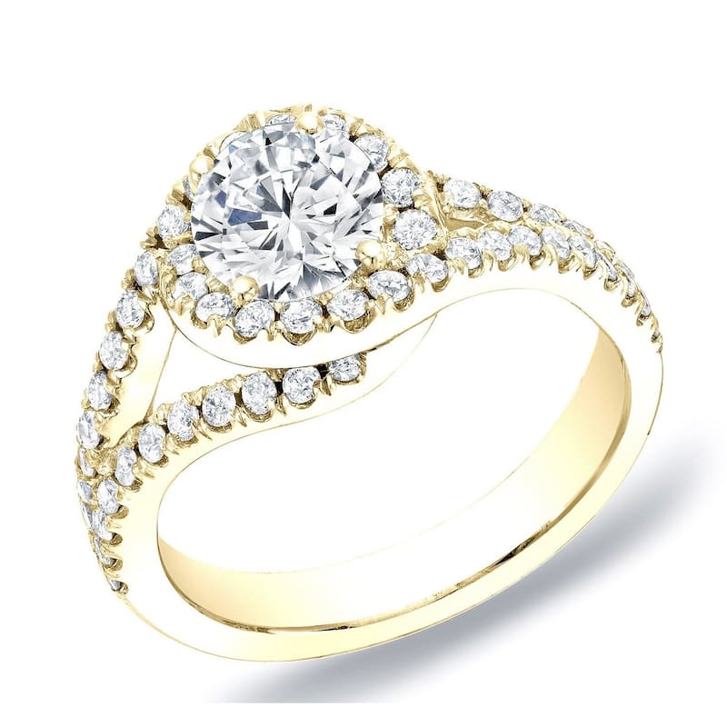 Auriya 14k Gold 1 1/4cttw Modern Halo Diamond Engagement Ring (H-I, SI1-SI2) - Yellow - 4.5