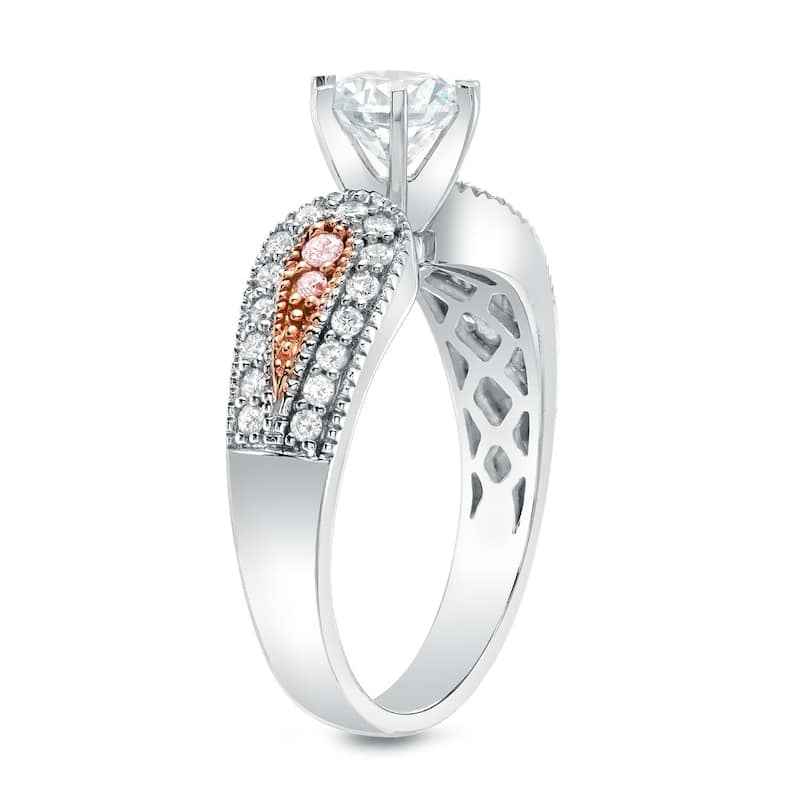 Auriya Vintage 1ct TDW Round Diamond Engagement Ring with Pink Diamond Accents 14k Two-Tone Gold