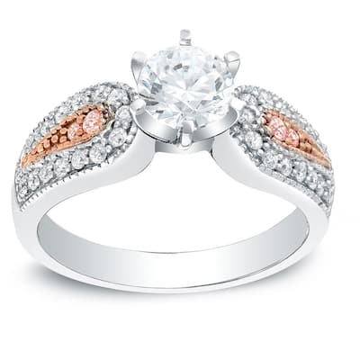 Auriya Vintage 1ct TDW Round Diamond Engagement Ring with Pink Diamond Accents 14k Two-Tone Gold