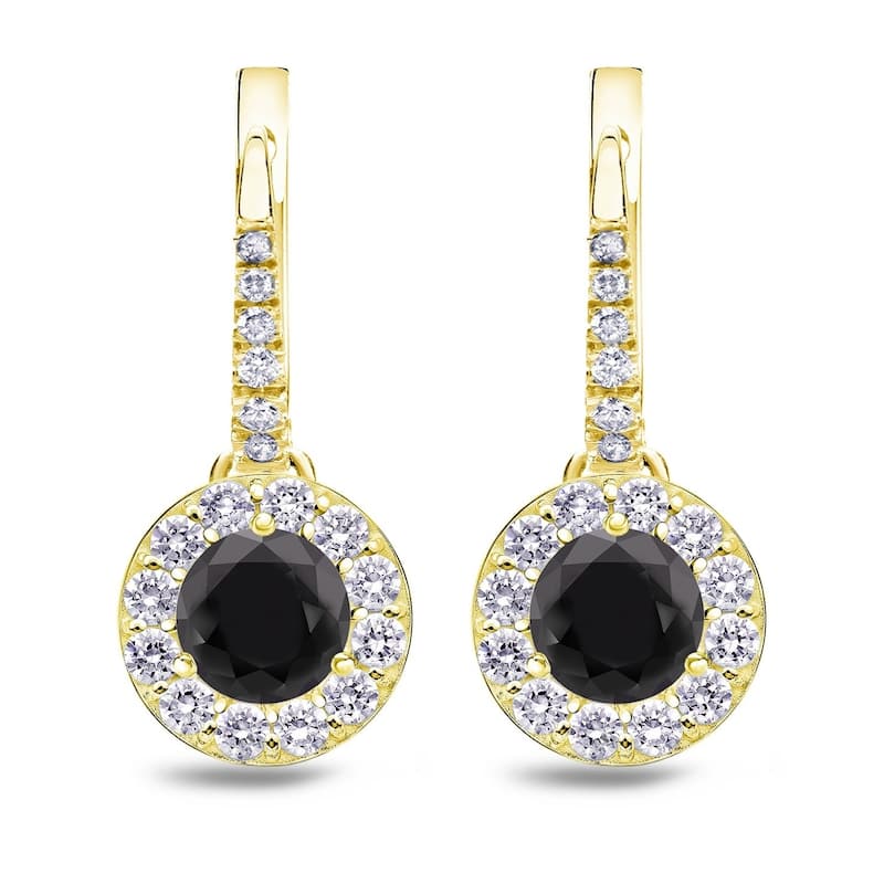 Auriya 1/2 to 3ctw Halo Black Diamond Dangle Earrings 14k Yellow Gold (H-I, SI1-SI2)
