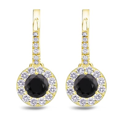 Auriya 1/2 to 3ctw Halo Black Diamond Dangle Earrings 14k Yellow Gold (H-I, SI1-SI2)