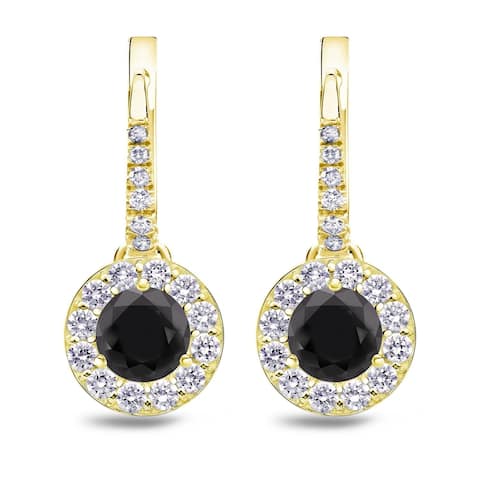 Auriya 1/2 to 3ctw Halo Black Diamond Dangle Earrings 14k Yellow Gold