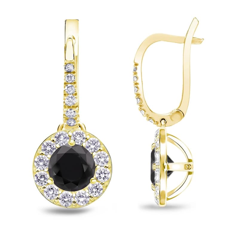 Auriya 1/2 to 3ctw Halo Black Diamond Dangle Earrings 14k Yellow Gold (H-I, SI1-SI2)