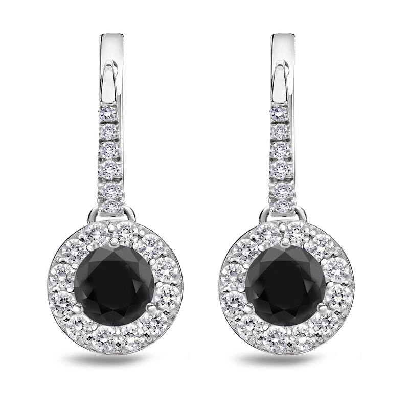 Auriya 1/2ct to 3ct Round Black Diamond Halo Dangle Earrings 14k White Gold (H-I, SI1-SI2)