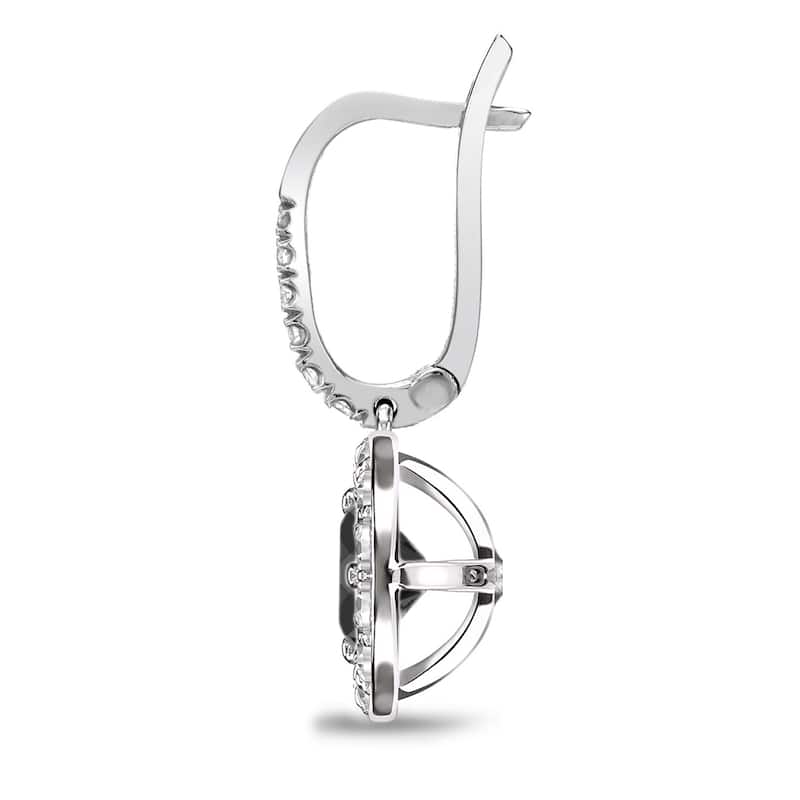 Auriya 1/2ct to 3ct Round Black Diamond Halo Dangle Earrings 14k White Gold (H-I, SI1-SI2)