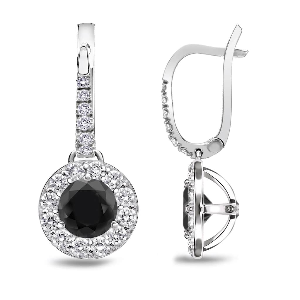 Auriya 1/2ct to 3ct Round Black Diamond Halo Dangle Earrings 14k White Gold (H-I, SI1-SI2)