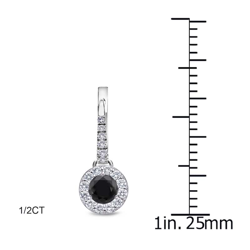 Auriya 1/2ct to 3ct Round Black Diamond Halo Dangle Earrings 14k White Gold (H-I, SI1-SI2)