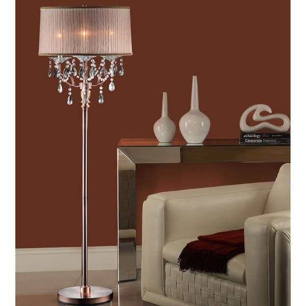 Tribecca Home Blais 3 Light Copper Crystal Sheer Shade Floor Tribecca Home Blais 3 Light Copper Crystal Sheer Shade Floor Lamp