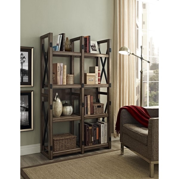 Wildwood Rustic Metal Frame Bookcase/ Room Divider Storage