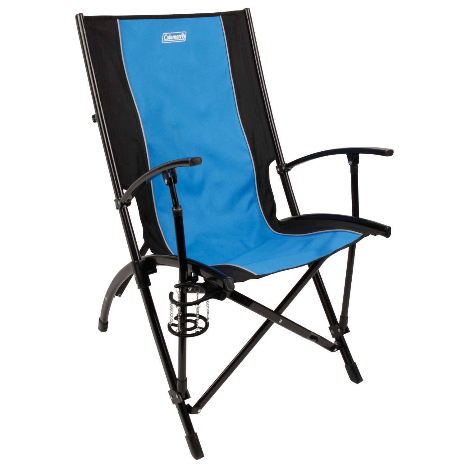 Coleman High Back Sling Chair (Blue/blackWeight capacity 225 poundsDesign ChairLining NylonStorage Sling bagCare instructions Spot cleanMaterials Nylon, steelSeat dimensions 28 inches wide x 22 inches deepDimensions 37 inches high x 28 inches wide