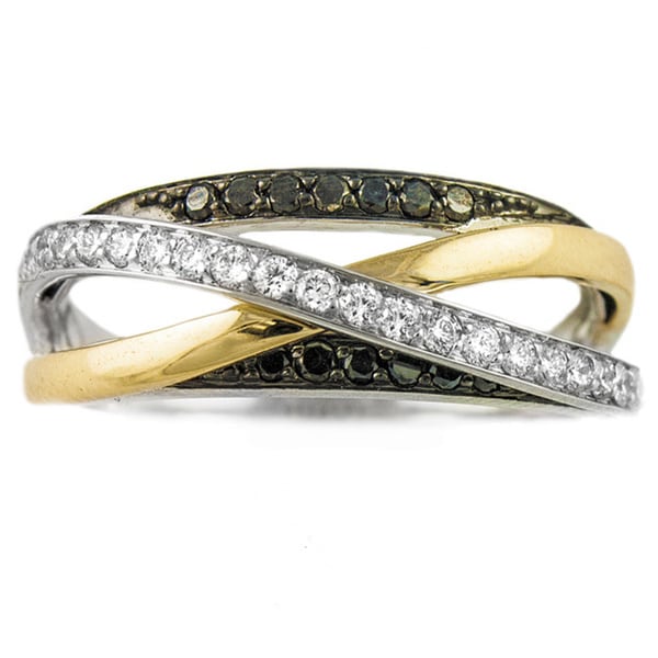 10k Yellow Gold 1/2ct TDW Multi-Row Crossover Black and White Diamond Ring