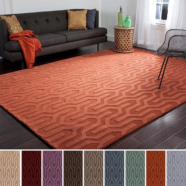 Hand loomed Metz Solid Tone Geometric Wool Area Rug (5' x 8') 5x8   6x9 Rugs