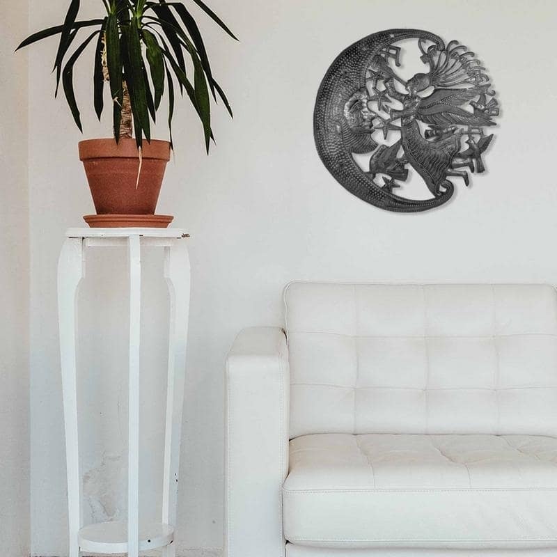 Handmade Angel and Moon Metal Wall Art (Haiti)