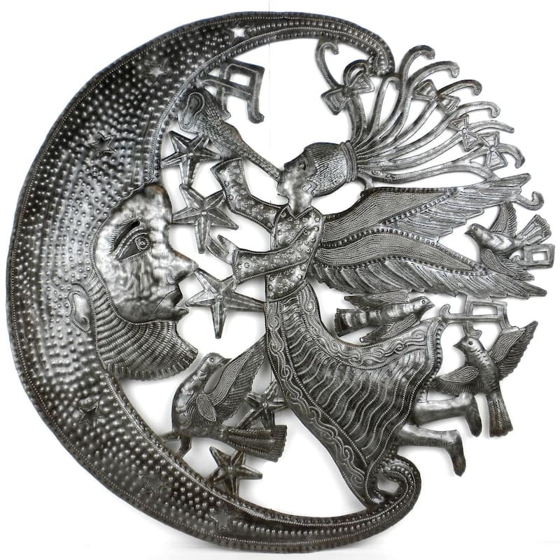 Handmade Angel and Moon Metal Wall Art (Haiti)